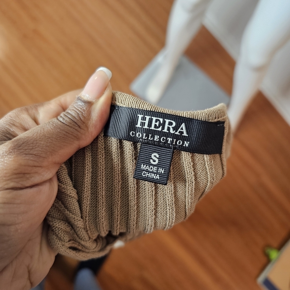 Hera Collection Taupe Dress Ribbed With Side Opening Size S Sexy Clubwear NEW - Picture 11 of 16